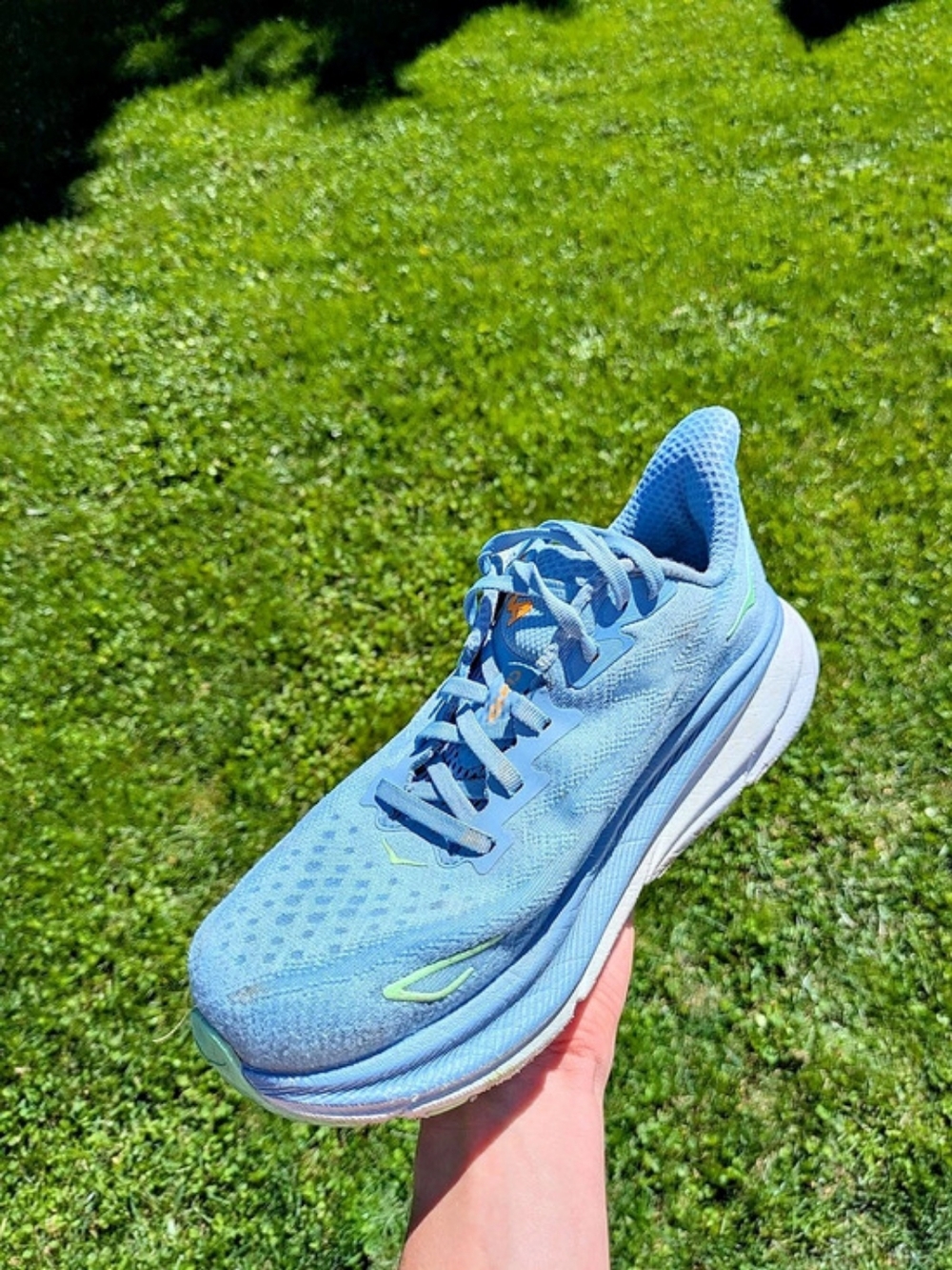 MenHoka Clifton 9 Blue & Green Athletic Shoes US 8D